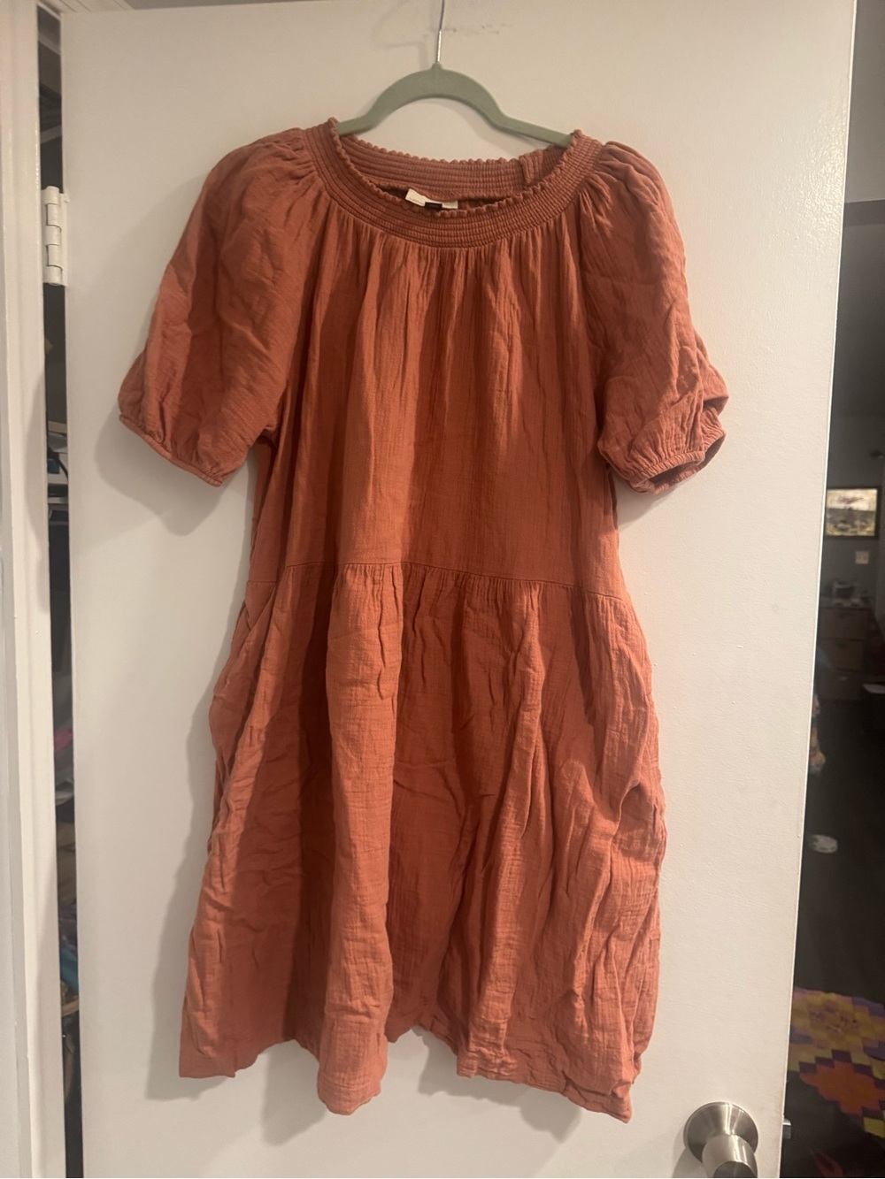 Boho Universal Thread Rust Orange Smocked Waist Maxi dress | large